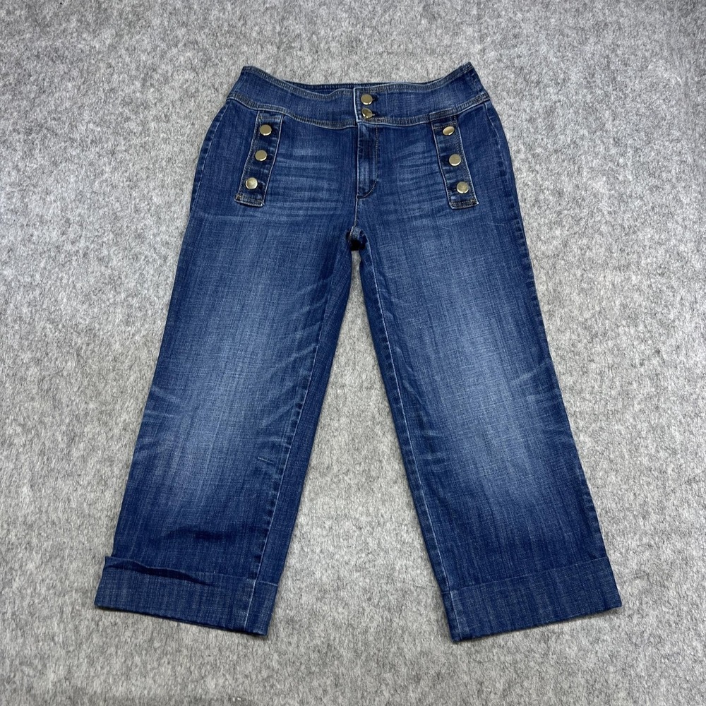 Chicos Jeans Womens 0.5 Blue Mid Rise Crop Wide Leg Cuffed Nautical Denim 28x22
